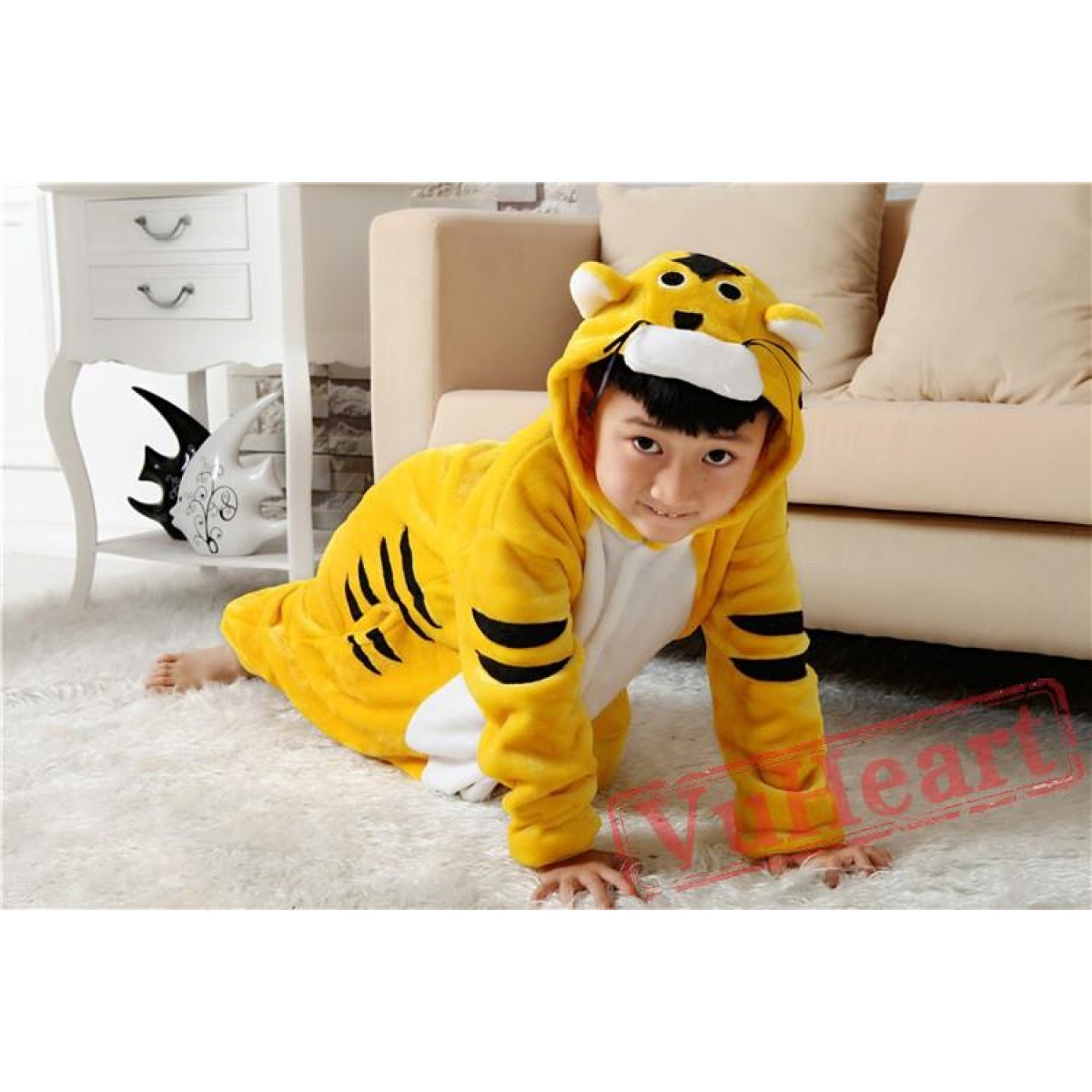 Boys & Girls Yellow Tiger Kigurumi Onesies Pajamas Costumes Winter