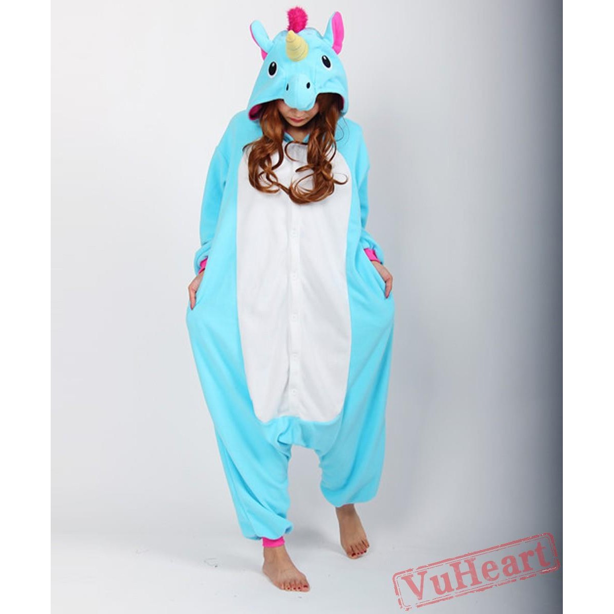 Women & Men Lake Blue Unicorn Kigurumi Onesies Pajamas Costumes