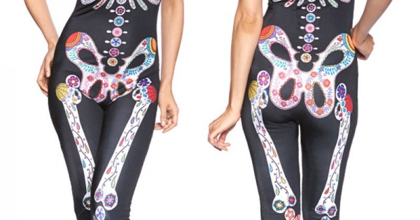 Sexy Women Jumpsuit Sugar Skull Skeleton Adult Womens Catsuit Costume Onesie 