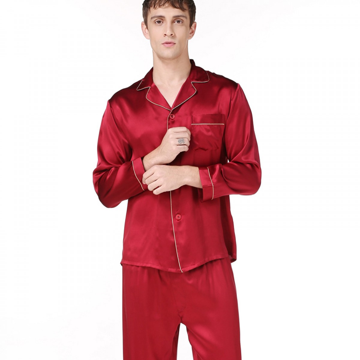 Silk Men Long-Sleeved Pajama Sets